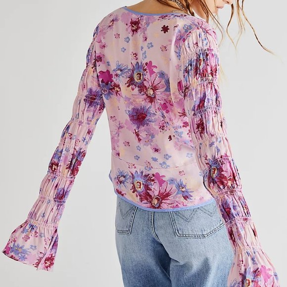 Free People Venice Floral Tie-Front Top Large | Rose Combo | NWT | Boho Blouse - Picture 10 of 13